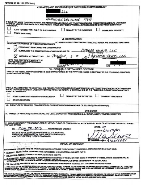 Builder Certificate page 1