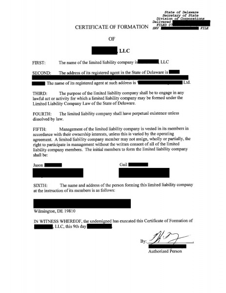Evidence of new LLC