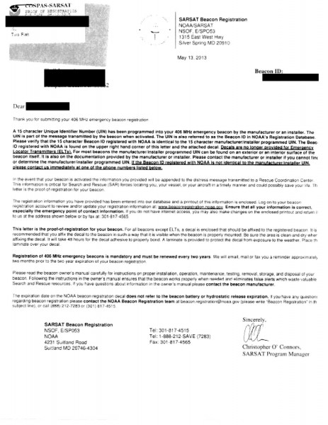 NOAA EPIRB Registration